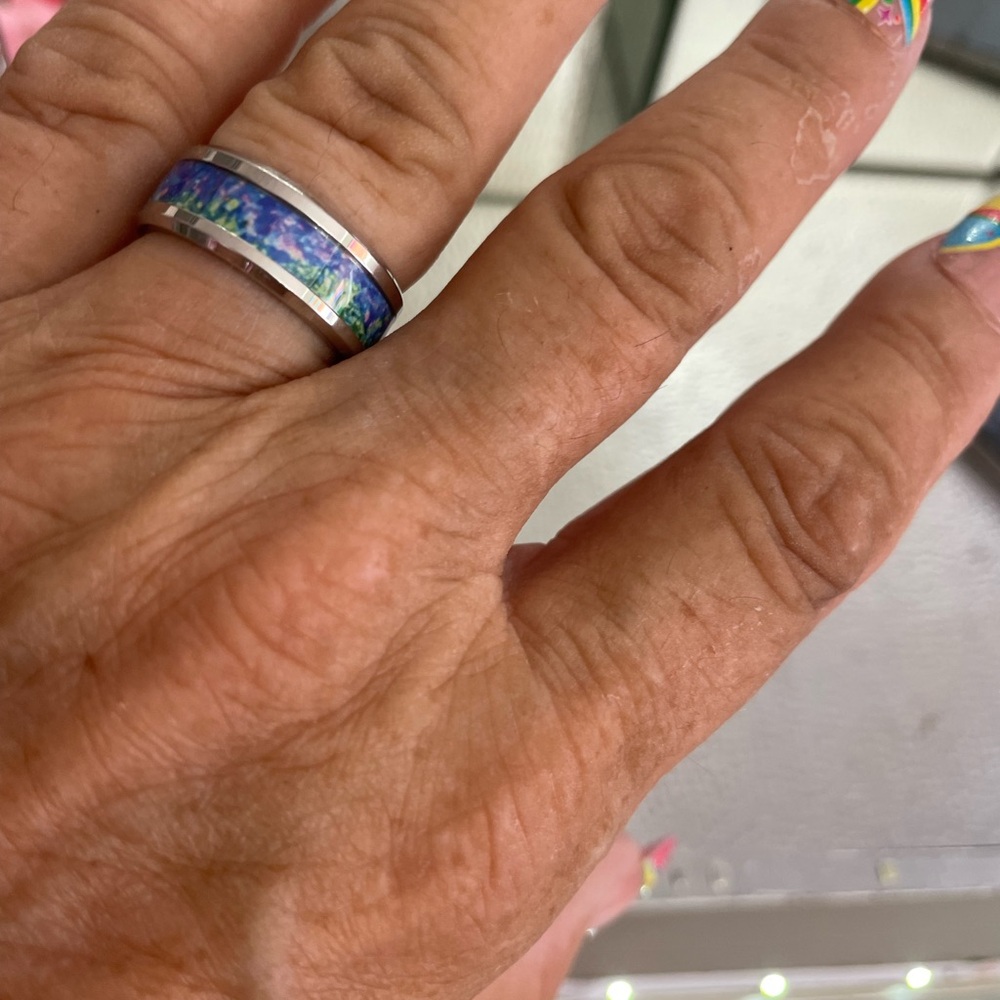 Source Unknown Blue and Purple Opal Inlay Women's Ring